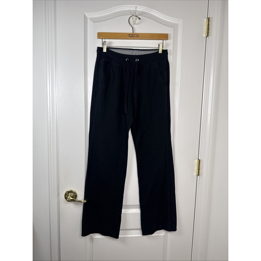 Green Tea Womens S Black Joggers Sweatpants Soft Fleece Drawstring Pockets